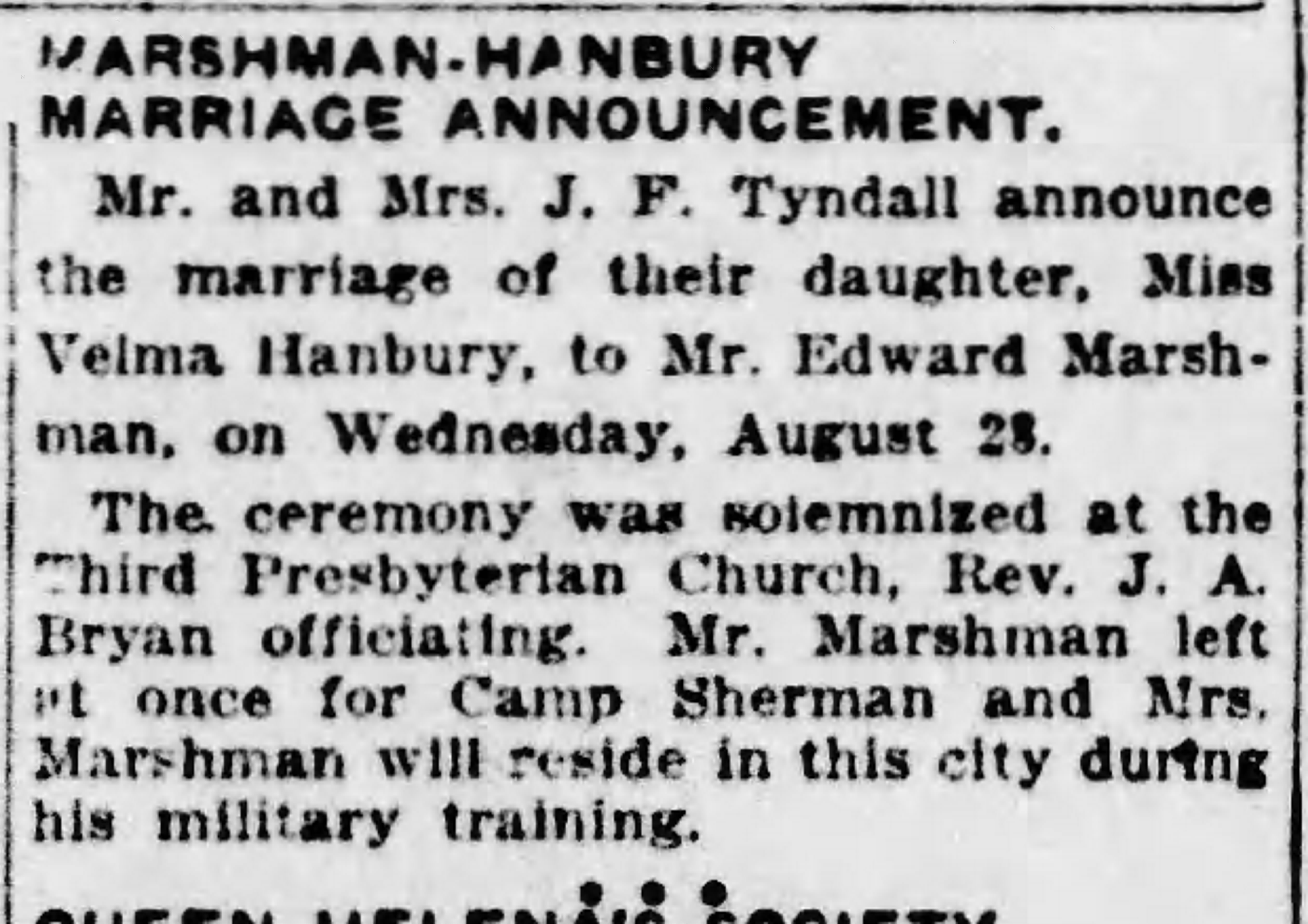 Velma Hanbury-Edward Marshman